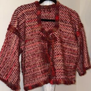 Yew Tree Weavers Handwoven sweater wool tassels closure size is medium large